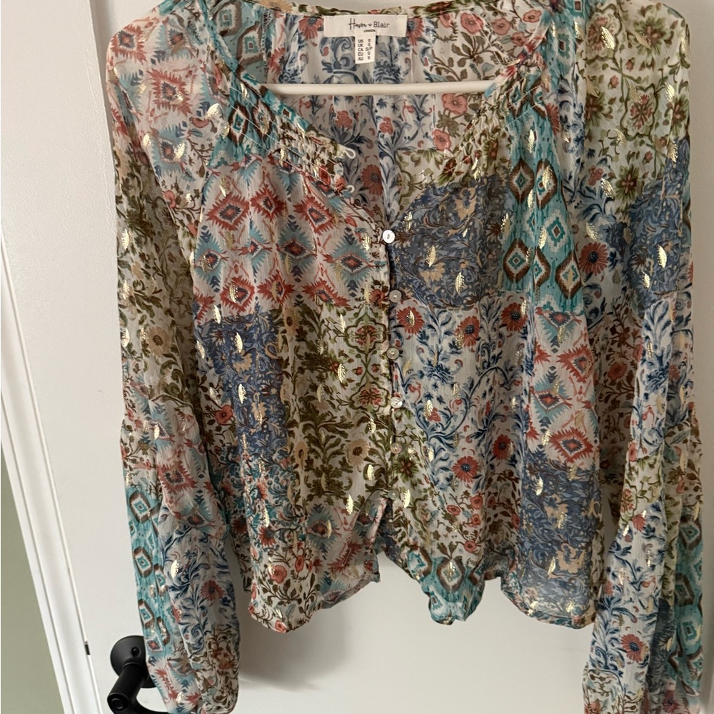 Hannah Multicolor Patterned Sheer Blouse